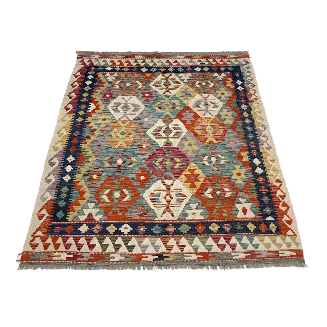 Afghan Vegetable Kilim Rug 5' 0" x 6' 9" Flat-Weave | No. AL248847