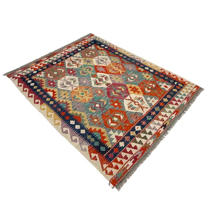 Afghan Vegetable Kilim Rug 5' 0" x 6' 9" Flat-Weave | No. AL248847