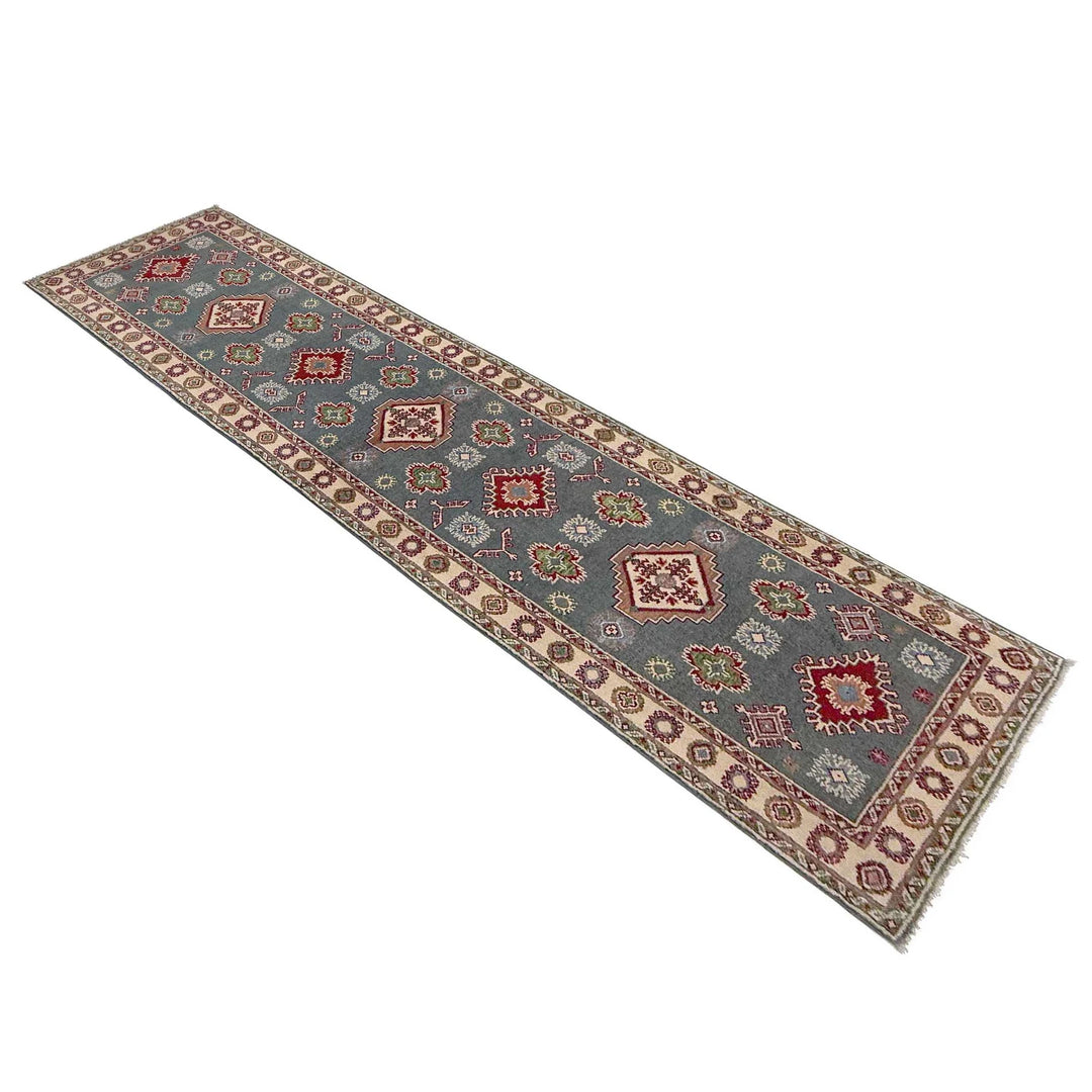 Gray Afghan Kazak Rug 2' 6" x 9' 9" Hand-Knotted | No. AL24919