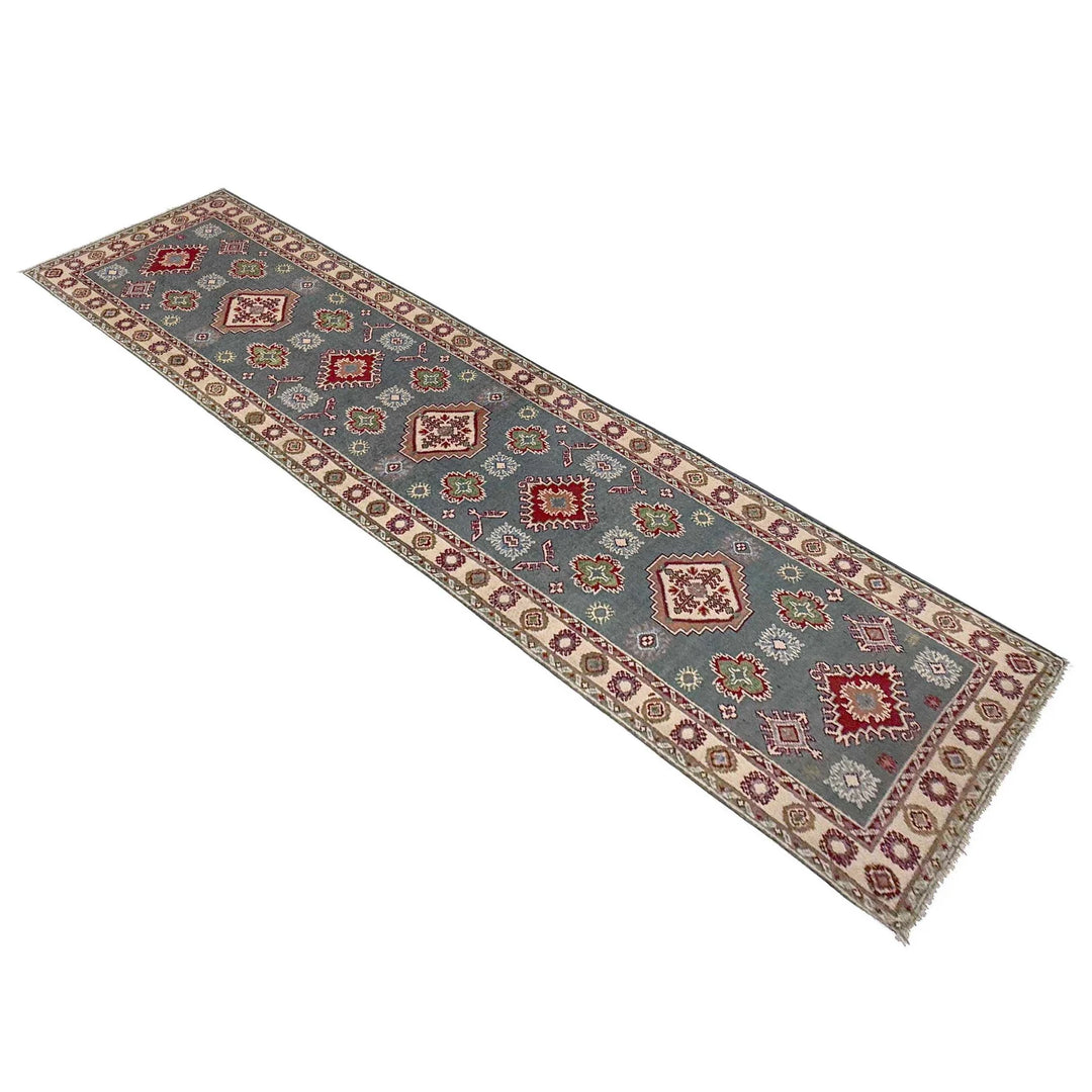 Gray Afghan Kazak Rug 2' 6" x 9' 9" Hand-Knotted | No. AL24919