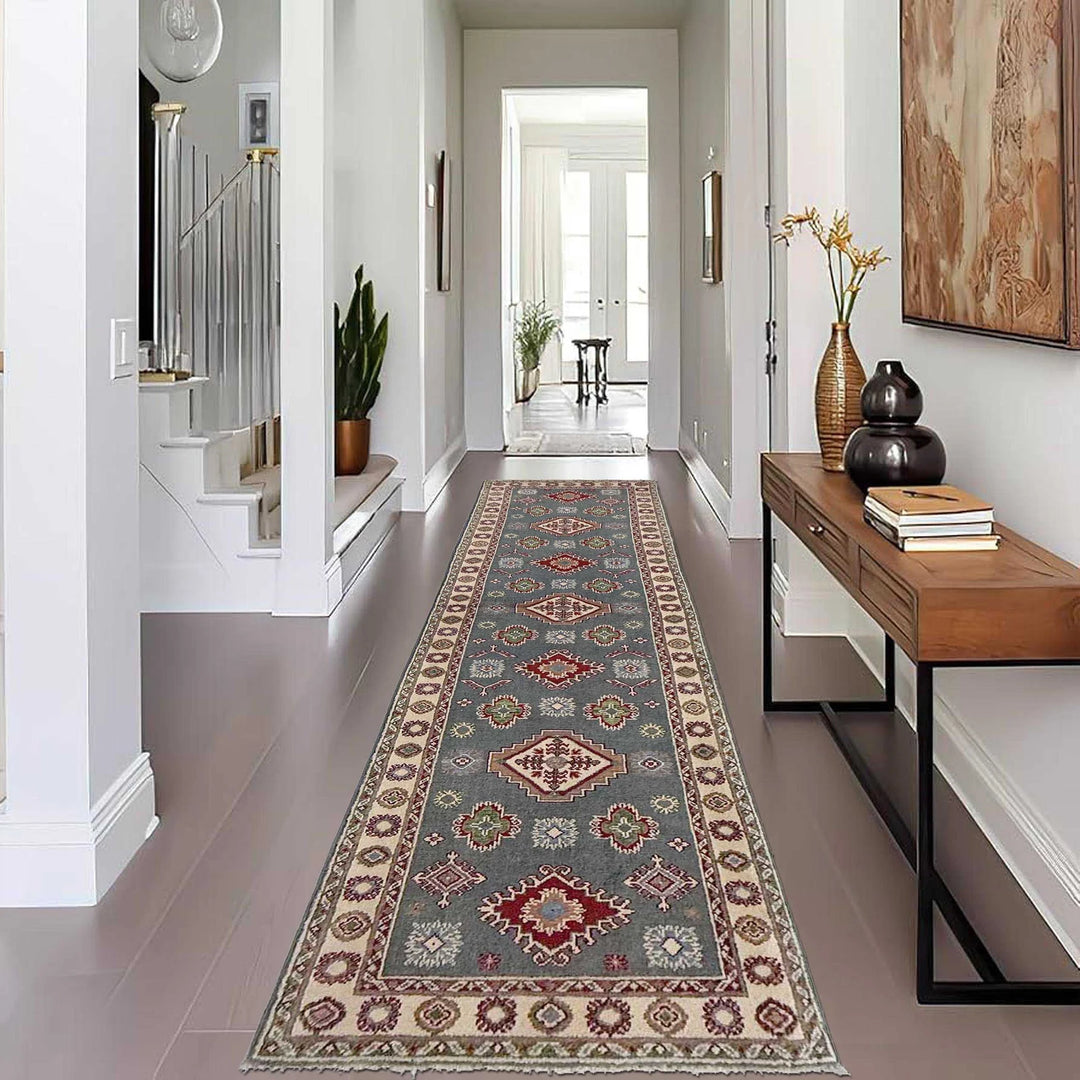Gray Afghan Kazak Rug 2' 6" x 9' 9" Hand-Knotted | No. AL24919