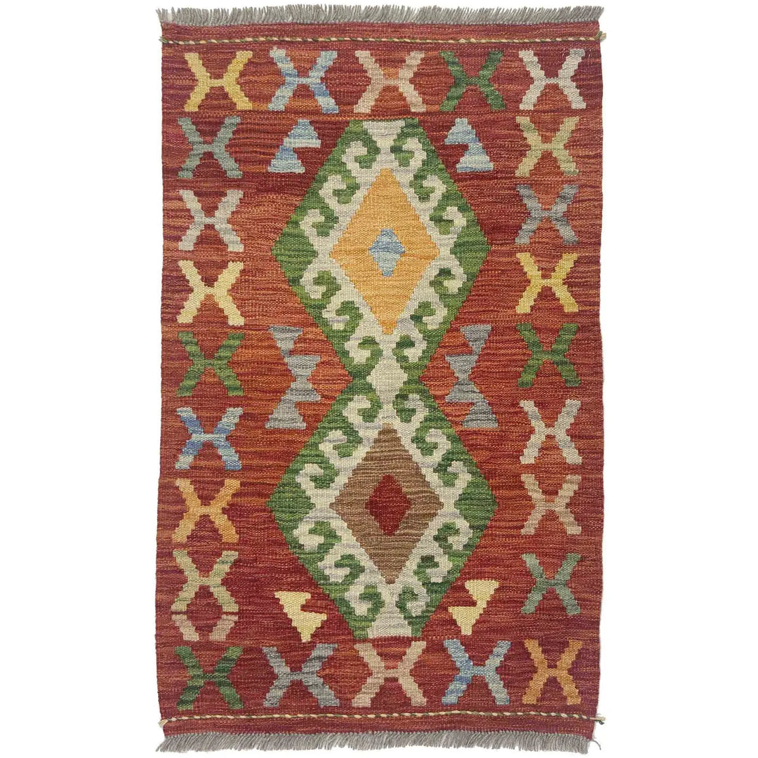 Afghan Vegetable Kelim Rug 2' 0" x 3' 3" Flat-Weave | No. AL249303