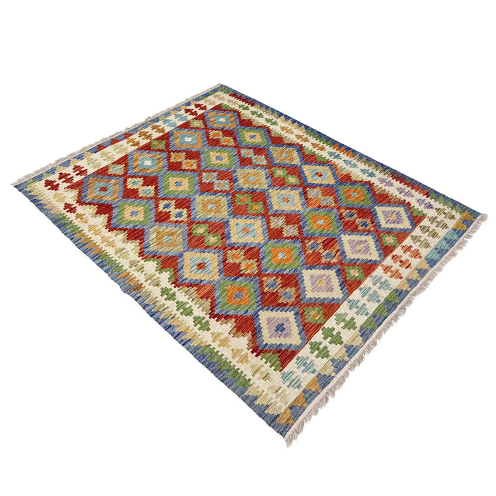 Afghan Vegetable Kilim Rug 5' 1" x 6' 6" Flat-Weave | No. AL250750