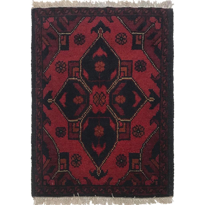 Red Afghan Oriental Doormat 1' 4" x 1' 10" Hand-Knotted | No. AL25095