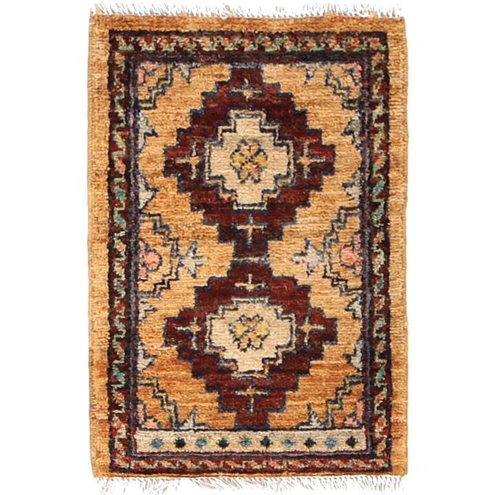 Beige Afghan Geometric Rug 1' 5" x 2' 0" Hand-Knotted | No. AL25109