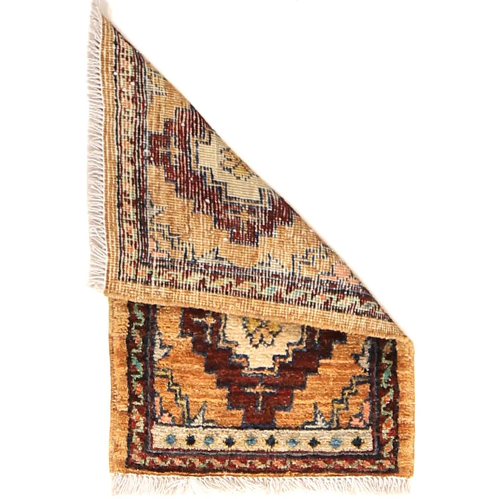 Beige Afghan Geometric Rug 1' 5" x 2' 0" Hand-Knotted | No. AL25109