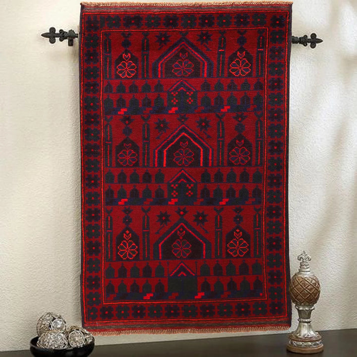 Red Afghan Prayer Rug 3' 1" x 5' 1" Hand-Knotted | No. AL25172