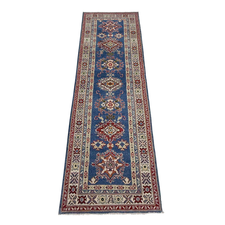Blue Afghan Kazak Rug 2' 7" x 9' 5" Hand-Knotted | No. AL25187