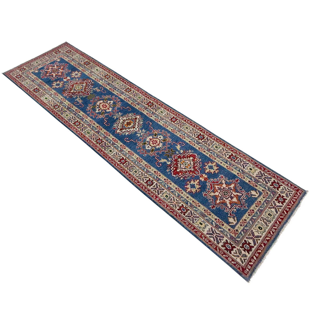 Blue Afghan Kazak Rug 2' 7" x 9' 5" Hand-Knotted | No. AL25187