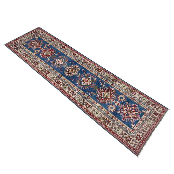 Blue Afghan Kazak Rug 2' 7" x 9' 5" Hand-Knotted | No. AL25187