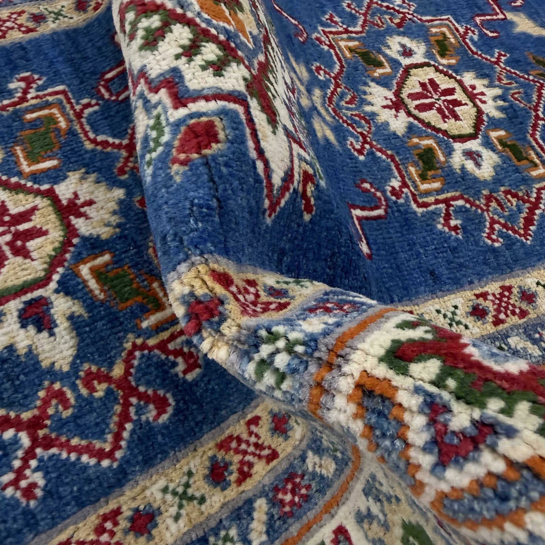 Blue Afghan Kazak Rug 2' 7" x 9' 5" Hand-Knotted | No. AL25187
