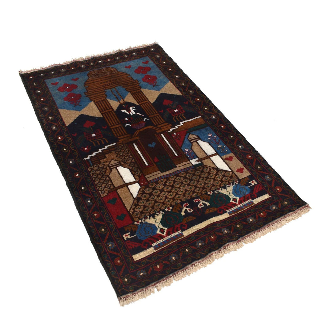Afghan Pictorial Rug 2' 8" x 4' 7" Hand-Knotted | No. AL25228