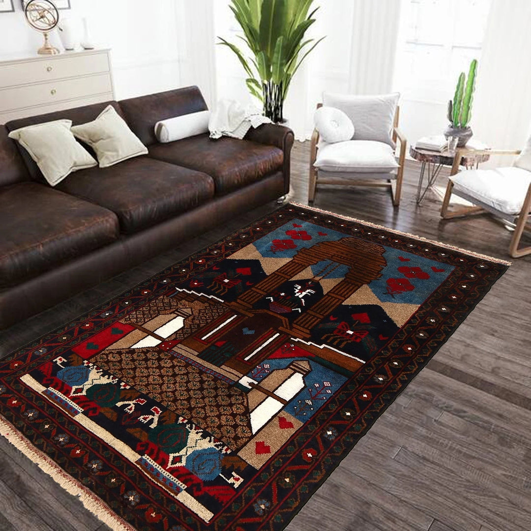 Afghan Pictorial Rug 2' 8" x 4' 7" Hand-Knotted | No. AL25228