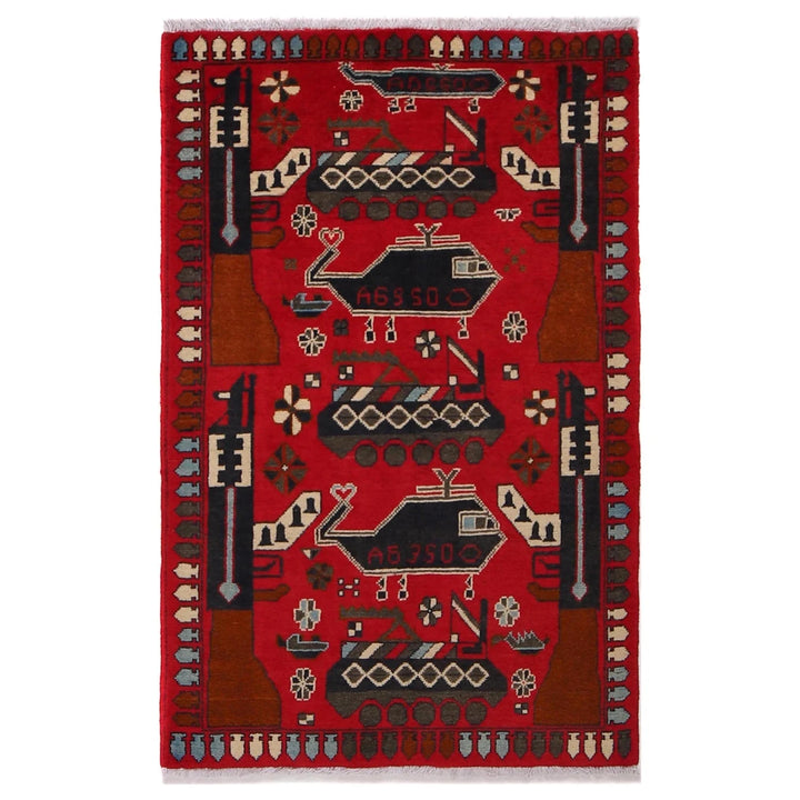 Red Afghan War Rug 2' 7" x 4' 2" Hand-Knotted | No. AL25252