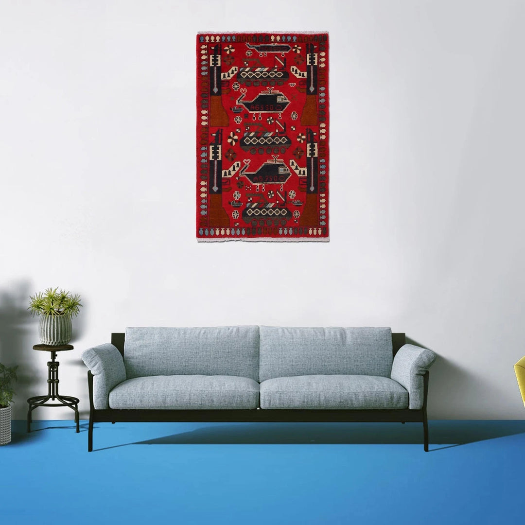 Red Afghan War Rug 2' 7" x 4' 2" Hand-Knotted | No. AL25252
