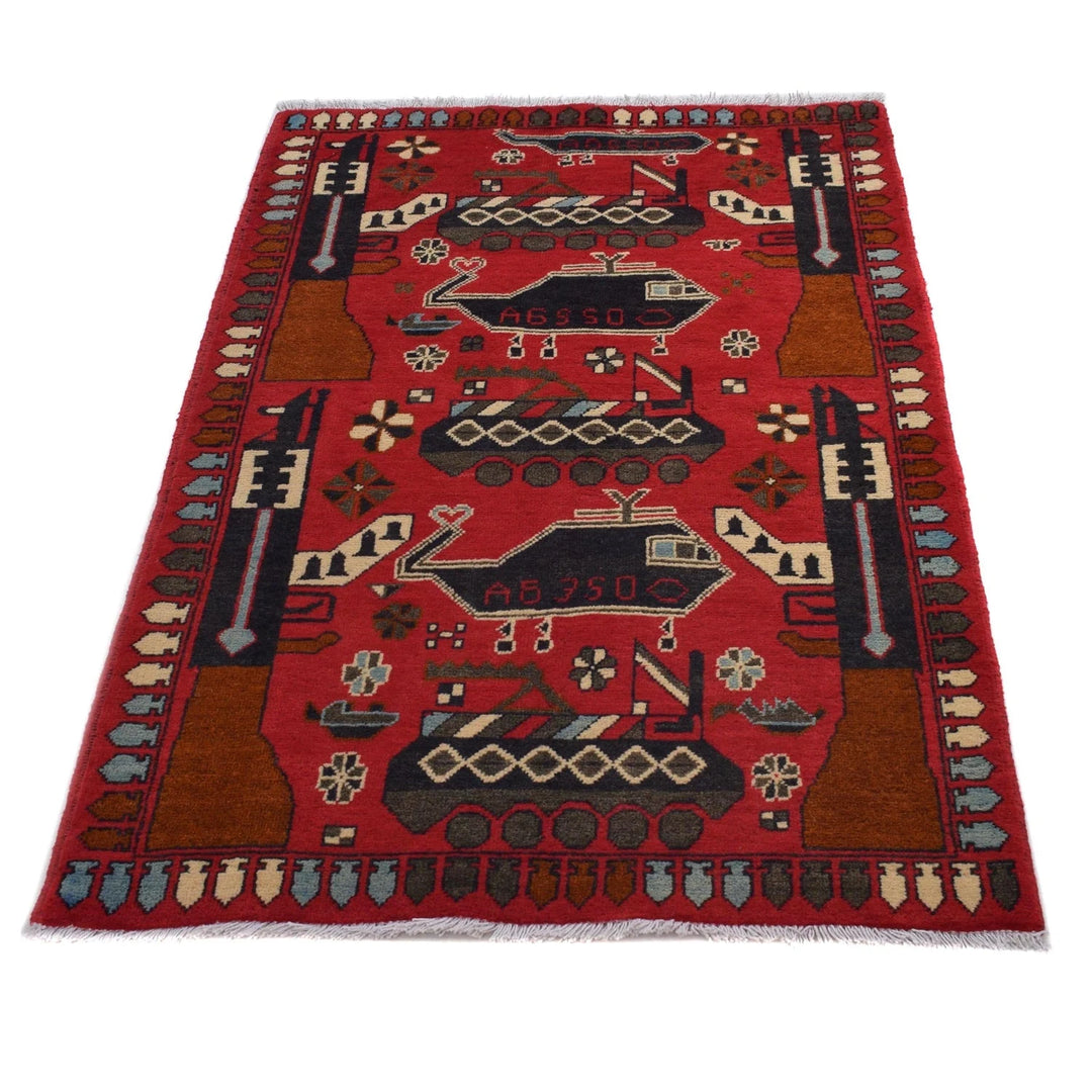 Red Afghan War Rug 2' 7" x 4' 2" Hand-Knotted | No. AL25252