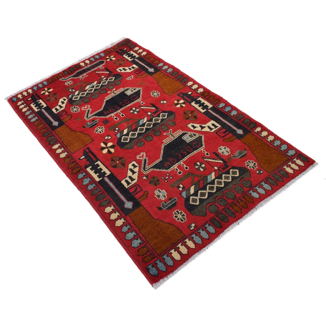 Red Afghan War Rug 2' 7" x 4' 2" Hand-Knotted | No. AL25252