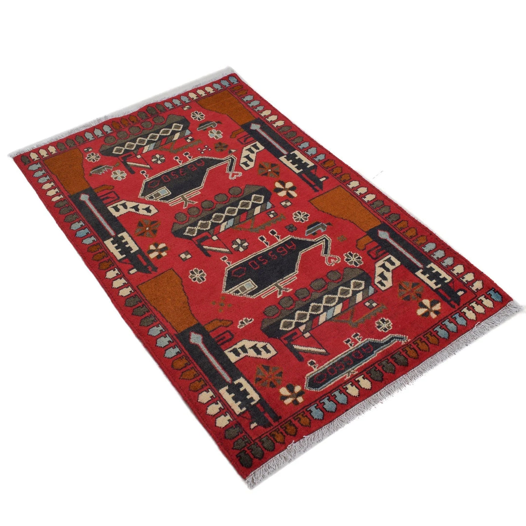 Red Afghan War Rug 2' 7" x 4' 2" Hand-Knotted | No. AL25252