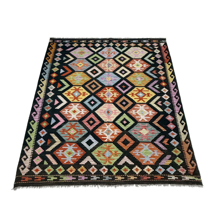 Afghan Vegetable Kilim Rug 5'10" x 7'9" Flat-Weave | No. AL253263
