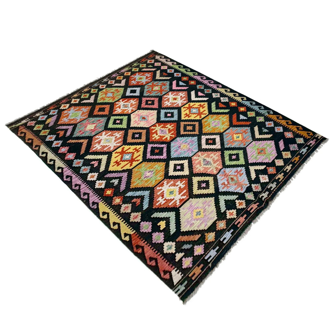 Afghan Vegetable Kilim Rug 5'10" x 7'9" Flat-Weave | No. AL253263