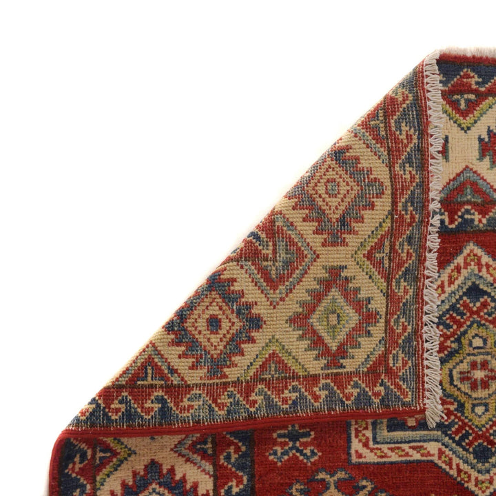 Red Afghan Kazak Rug 3'1" x 4'7" Hand-Knotted | No. AL25337