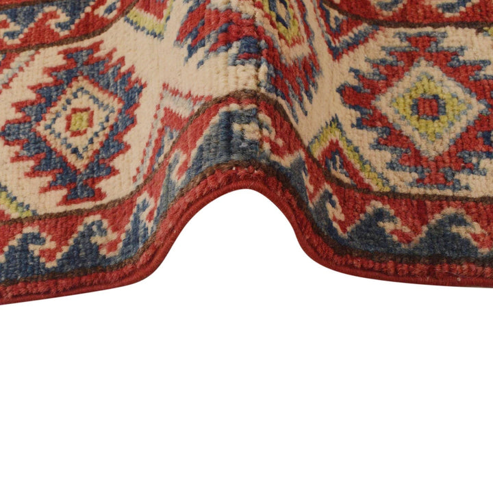 Red Afghan Kazak Rug 3'1" x 4'7" Hand-Knotted | No. AL25337