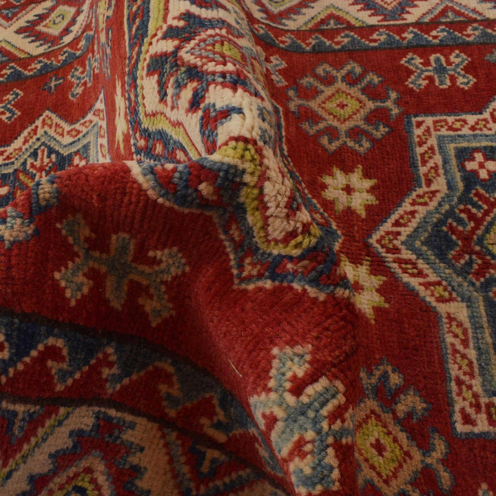Red Afghan Kazak Rug 3'1" x 4'7" Hand-Knotted | No. AL25337