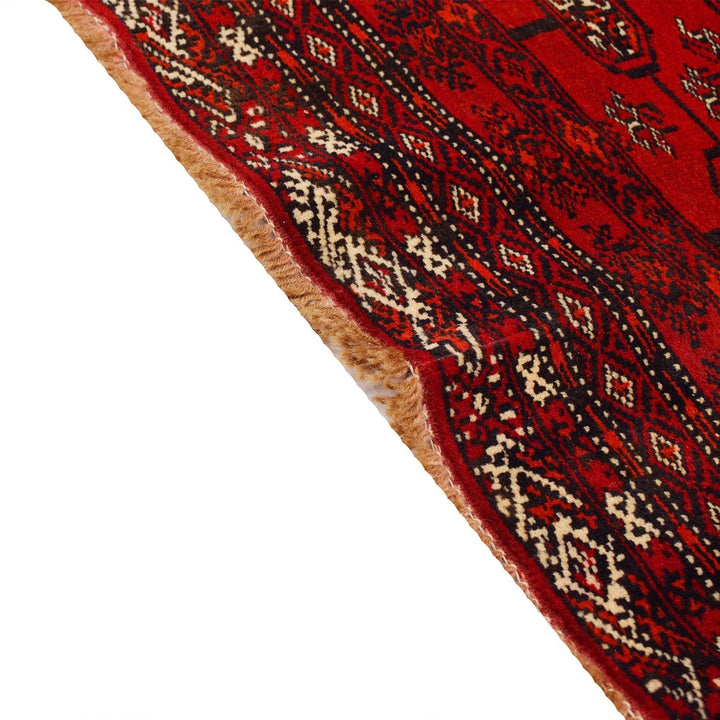 Red Afghan Bokhara Rug 3' 7" x 5' 1" Hand-Knotted | No. AL25371