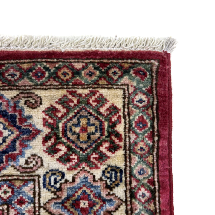 Red Afghan Kazak Rug 4' 0" x 5' 10" Hand-Knotted | No. AL25374