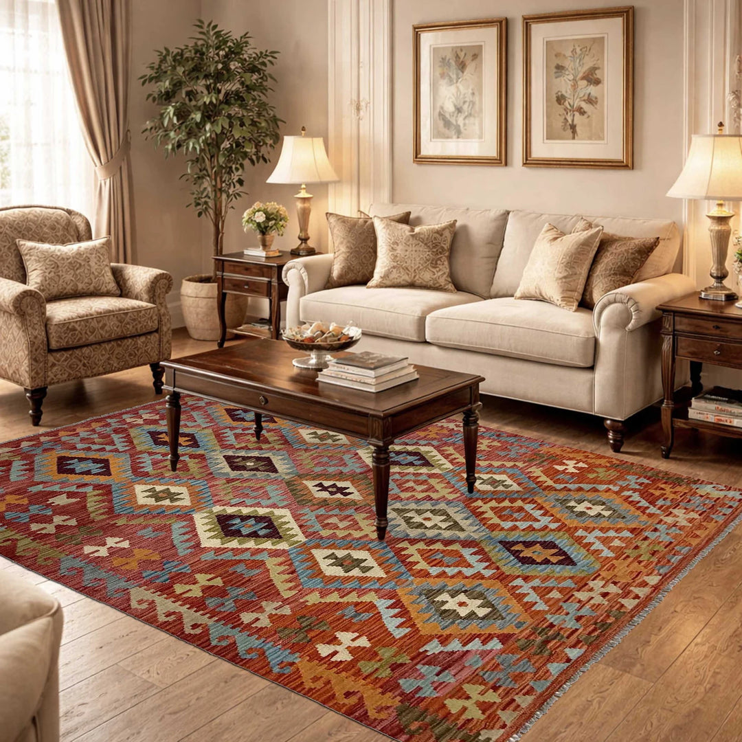 Afghan Kilim Rug 5' 3" x 6' 8" Flat-Weave | No. AL25403