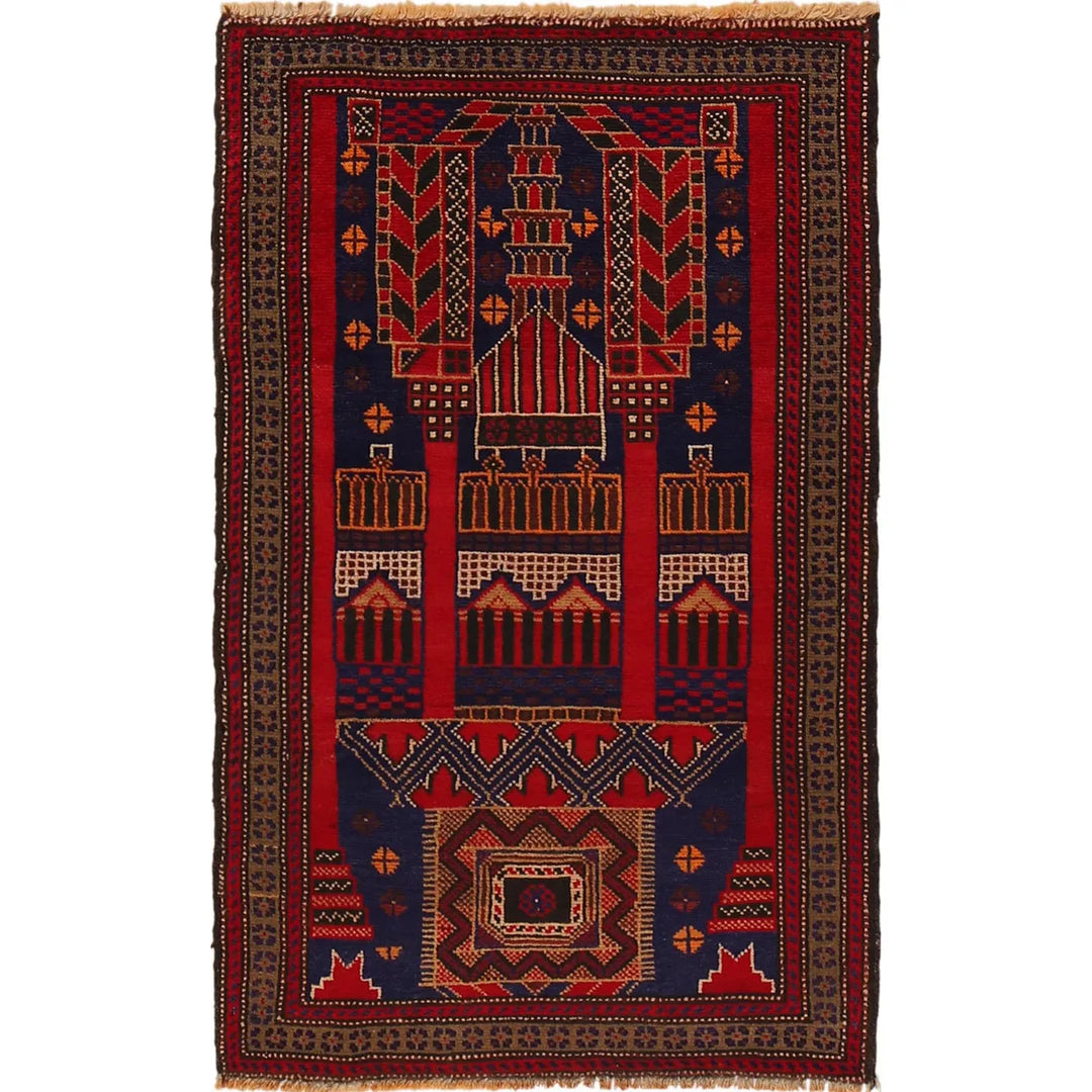 Blue Afghan Prayer Rug 2' 8" x 4' 5" Hand-Knotted | No. AL25448