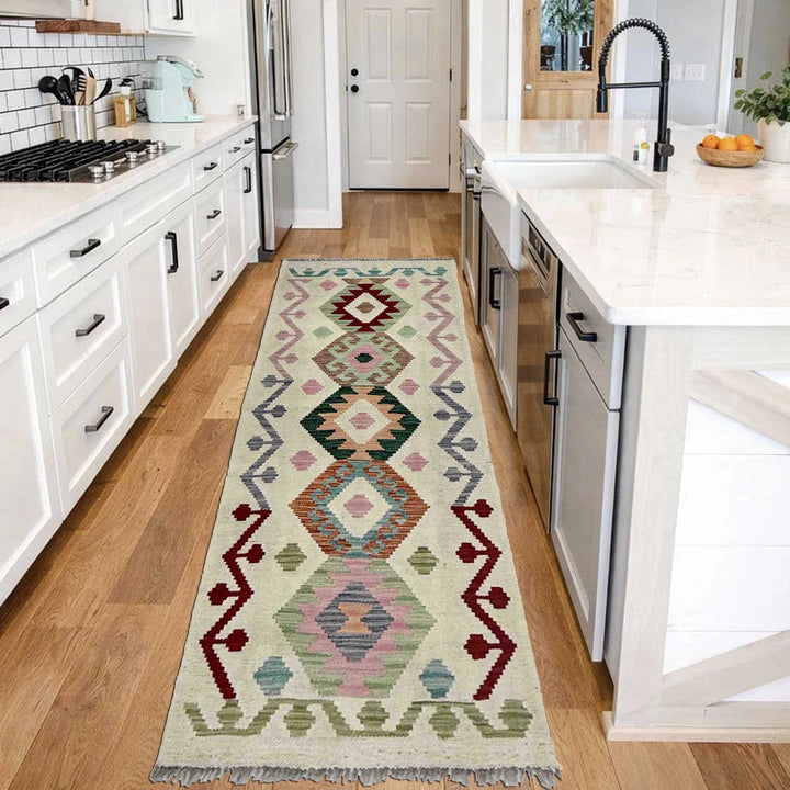 Afghan Vegetable Kilim Rug 1'11" x 5'6" Flat-Weave | No. AL254499