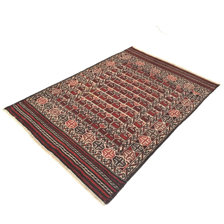 Afghan Soumak Kilim Rug 4' 1" x 5' 9" Flat-Weave | No. AL25472