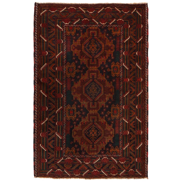 Afghan Baluchi Rug 3' 8" x 5' 9" Hand-Knotted | No. AL25535