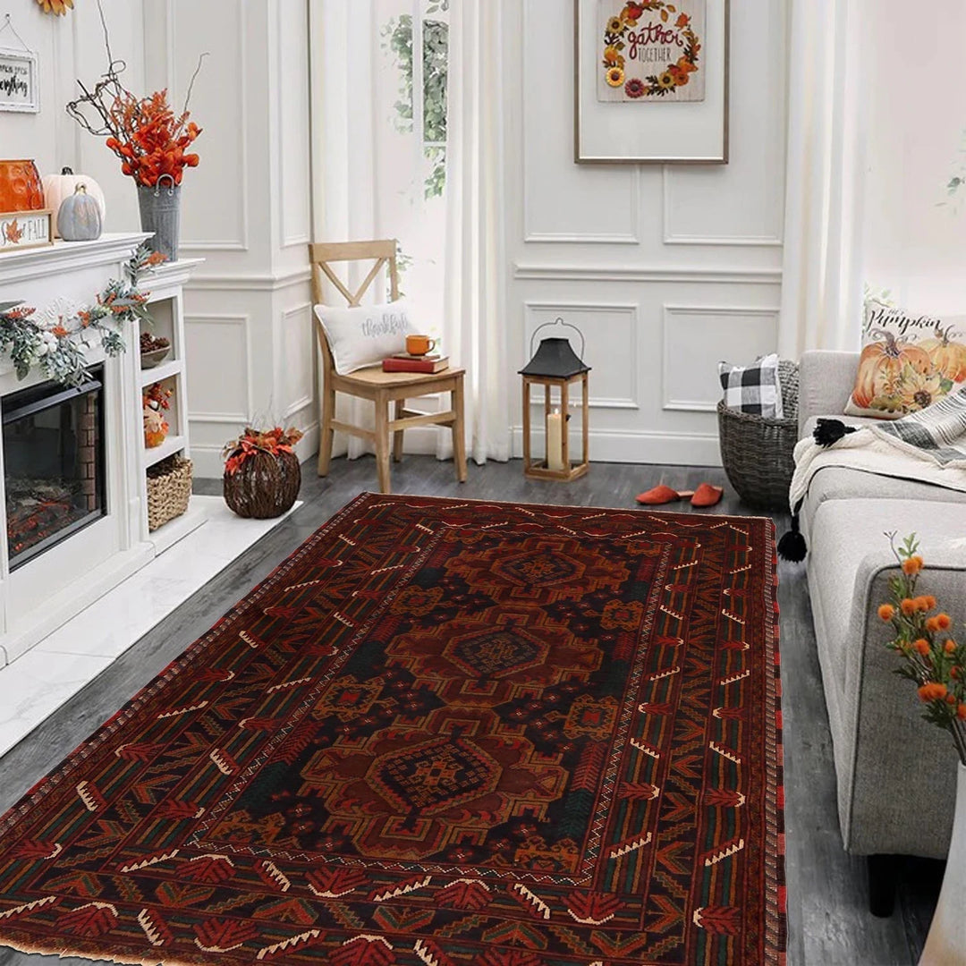 Afghan Baluchi Rug 3' 8" x 5' 9" Hand-Knotted | No. AL25535