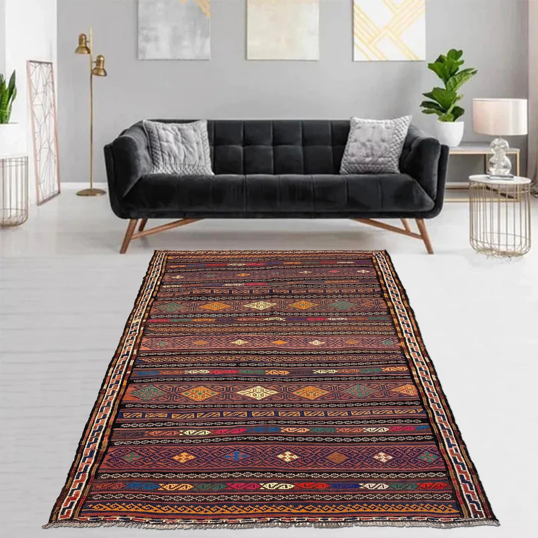 Afghan Kilim Rug 4' 4" x 6' 9" Flat-Weave | No. AL25561