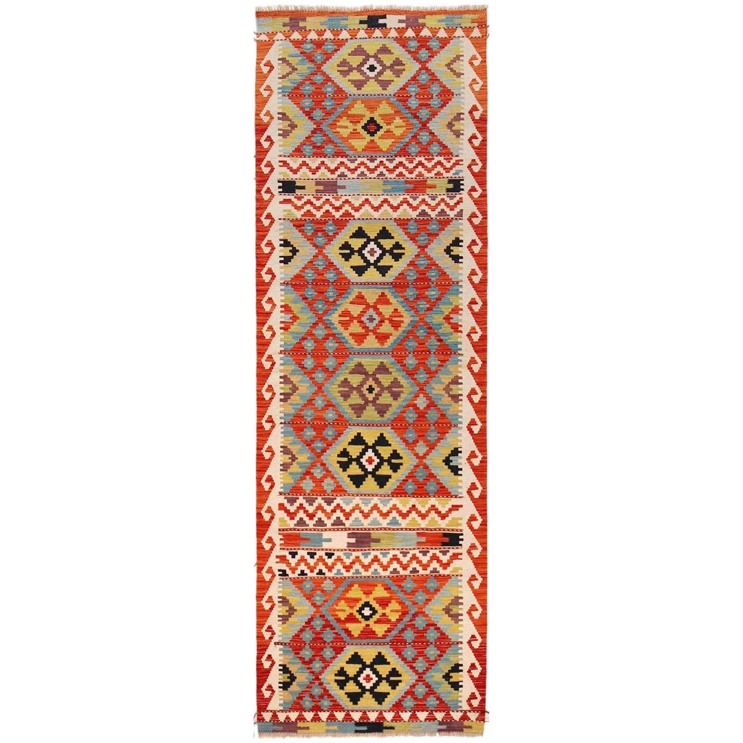 Afghan Vegetable Kilim Rug 2' 10" x 9' 9" Flat-Weave | No. AL25564