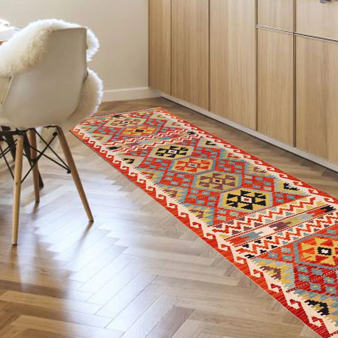 Afghan Vegetable Kilim Rug 2' 10" x 9' 9" Flat-Weave | No. AL25564