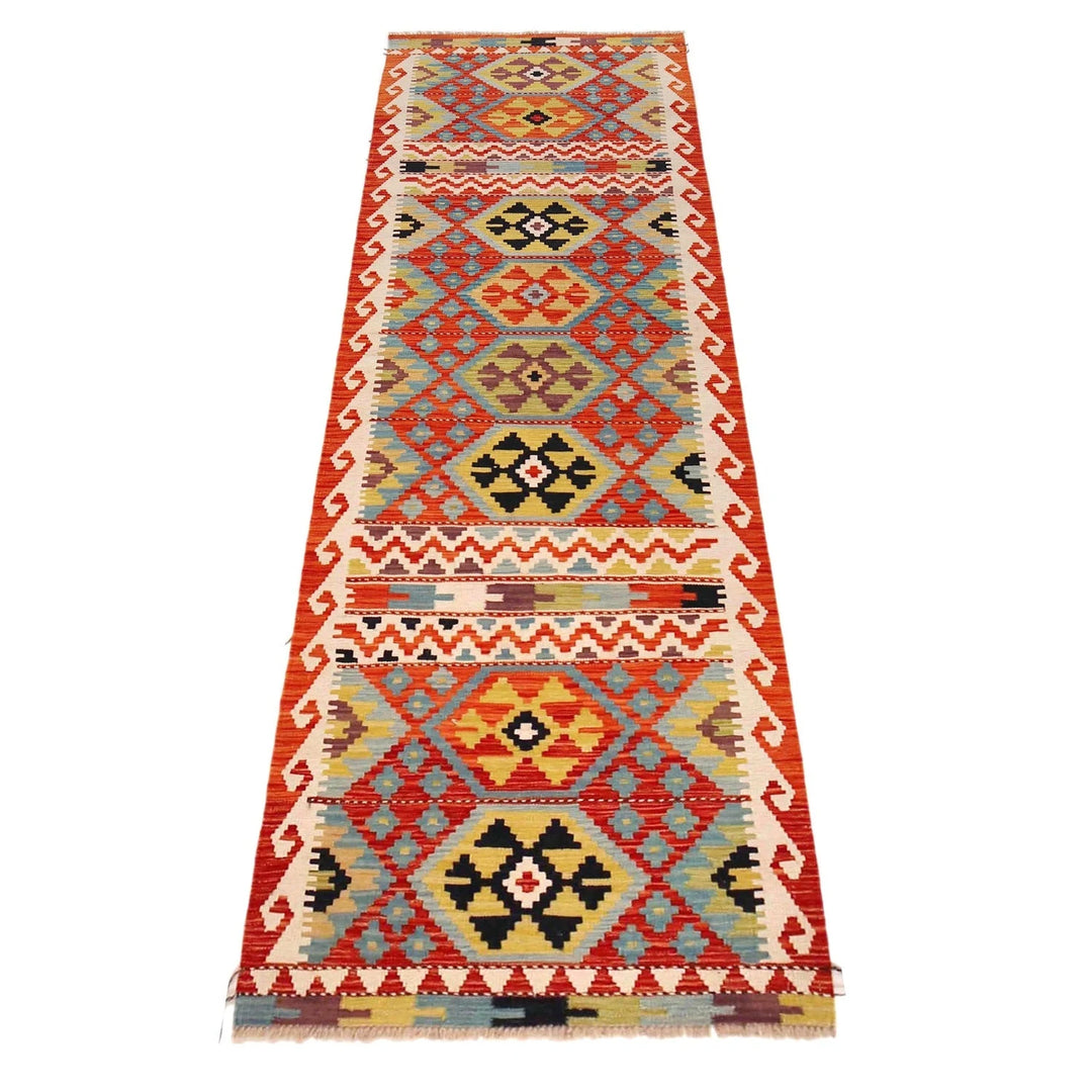 Afghan Vegetable Kilim Rug 2' 10" x 9' 9" Flat-Weave | No. AL25564