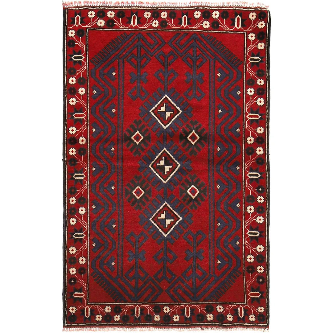 Afghan Baluchi Rug 2' 11" x 5' 0" Hand-Knotted | No. AL25581