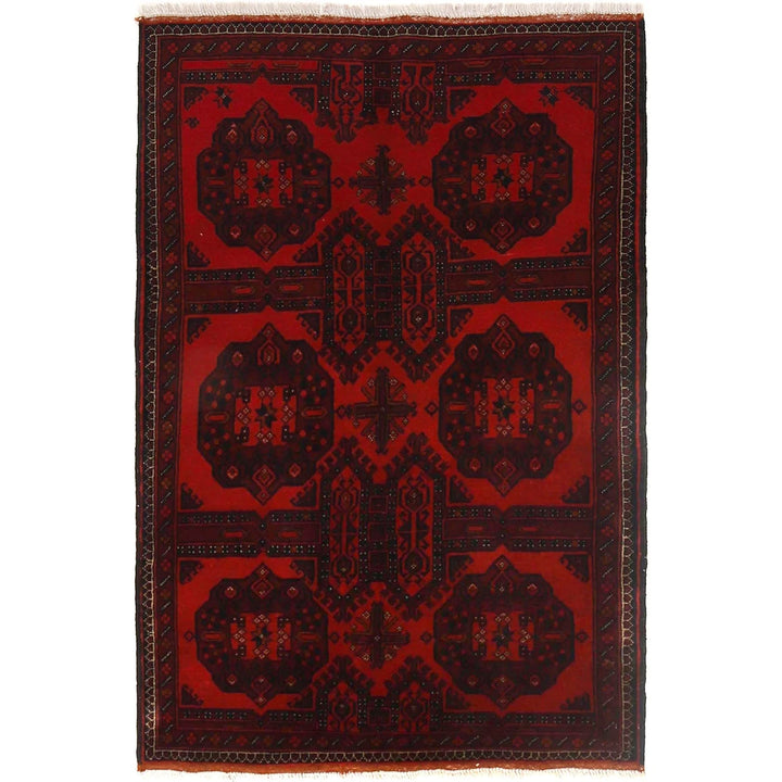 Red Afghan Khal Mohammadi Rug 3' 5" x 5' 1" Hand-Knotted | No. AL25600