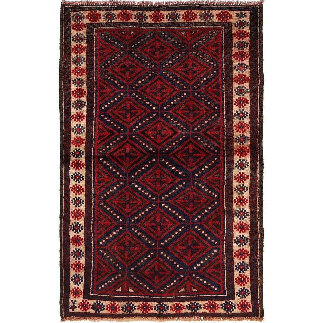 Afghan Baluchi Rug 2' 11" x 4' 8" Hand-Knotted | No. AL25612