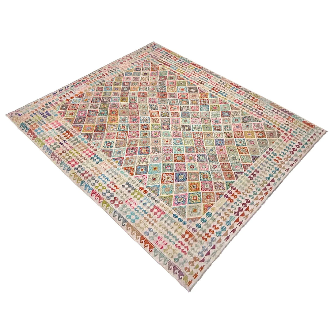 Afghan Vegetable Kilim Rug 10'7" x 13'0" Flat-Weave | No. AL257112