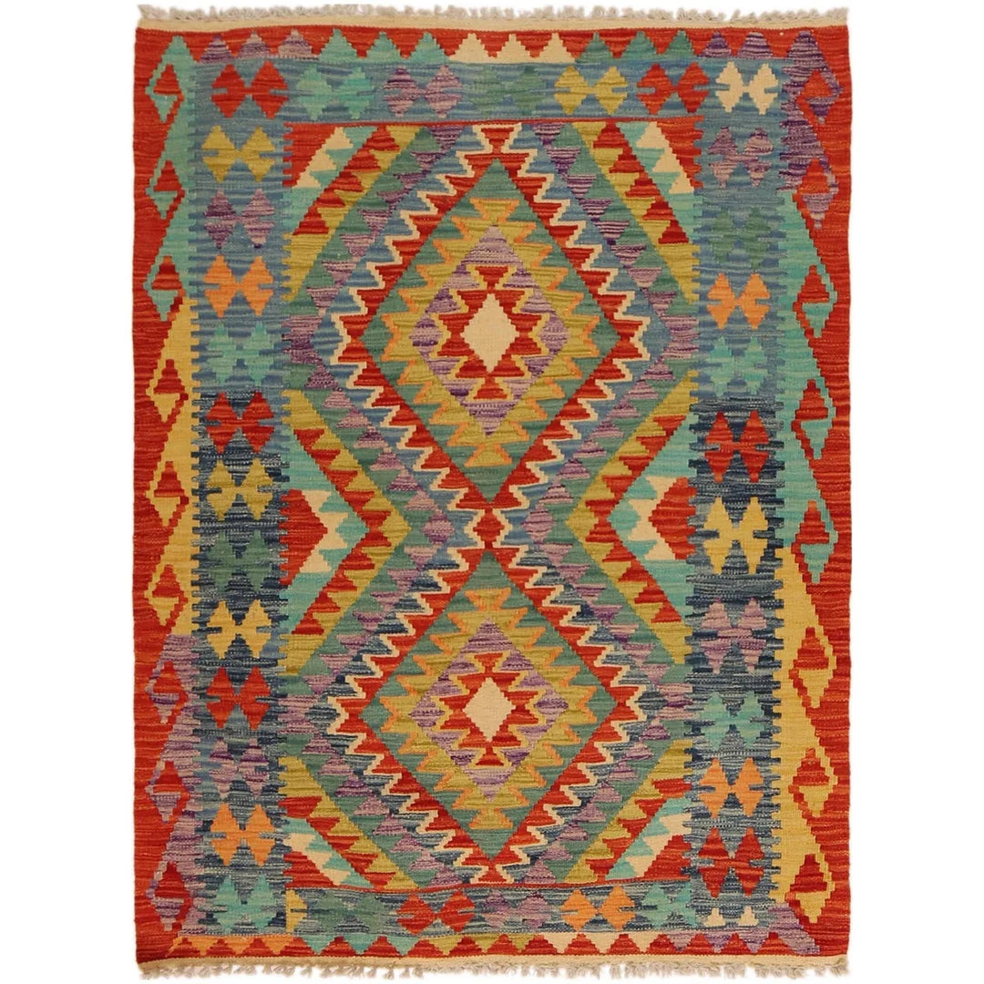 Afghan Chobi Kilim Rug 3' 8" x 4' 11" Flat-Weave | No. AL25723