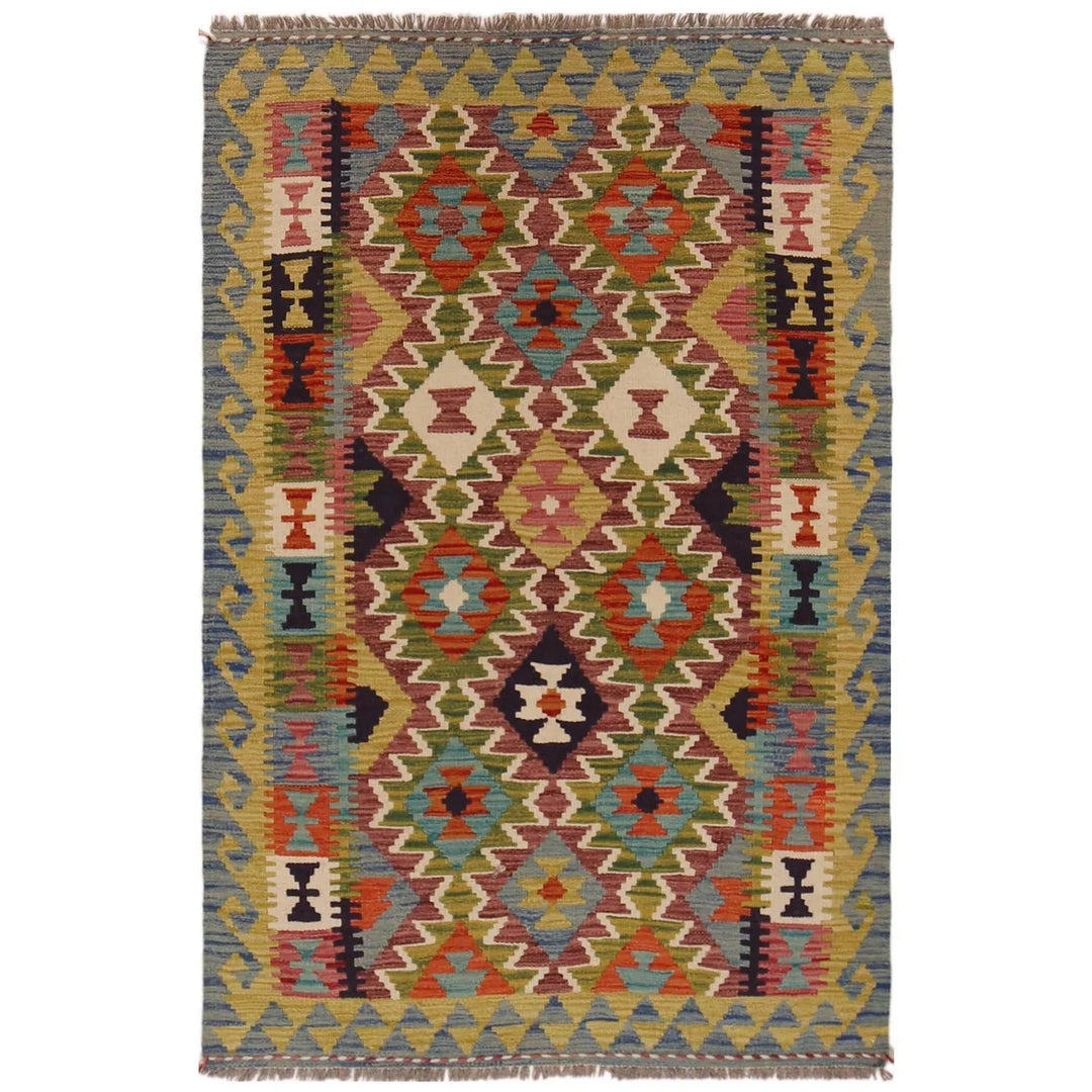 Afghan Kilim Rug 3' 3" x 4' 11" Flat-Weave | No. AL25740
