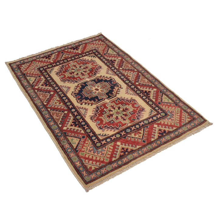 Ivory Afghan Kazak Rug 2' 8" x 4' 0" Hand-Knotted | No. AL25757