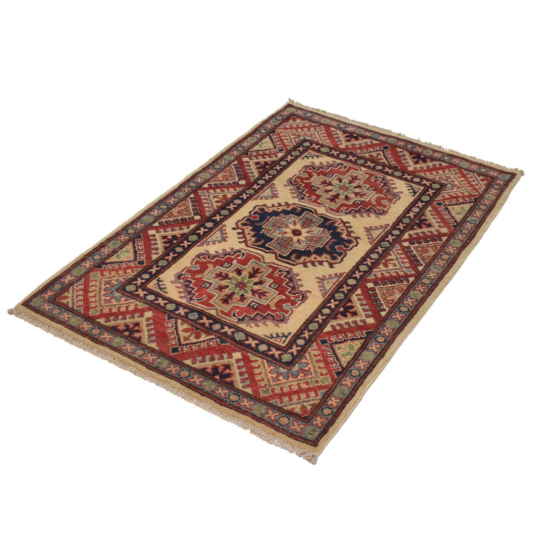 Ivory Afghan Kazak Rug 2' 8" x 4' 0" Hand-Knotted | No. AL25757