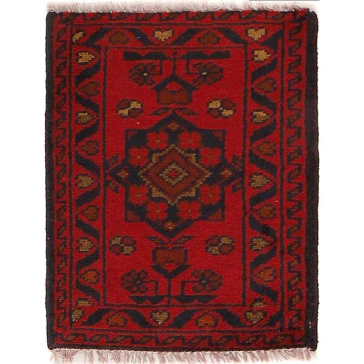Red Afghan Oriental Doormat 1' 5" x 2' 0" Hand-Knotted | No. AL25828