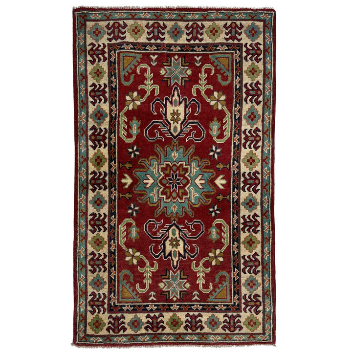 Red Afghan Kazak Rug 2'7" x 4'3" Hand-Knotted | No. AL258780