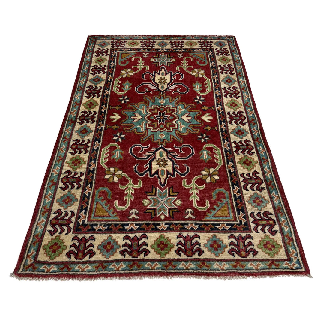 Red Afghan Kazak Rug 2'7" x 4'3" Hand-Knotted | No. AL258780